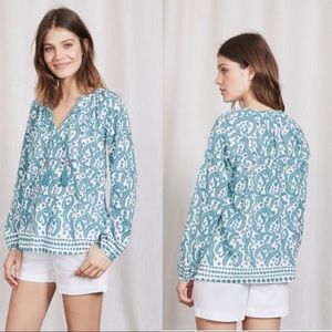 Boden Gauzy Boho Top Delphinium Blue Acanthus Leaf Size 8